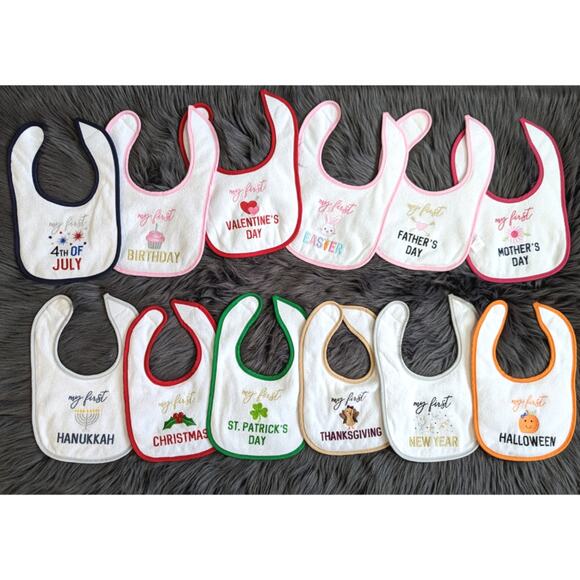 12 piece My First Holiday Bib Bundle - Picture 1 of 6